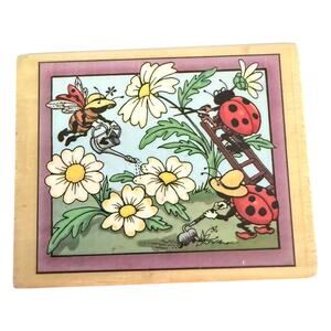 PSX Vintage 2000 Ladybugs Bees Tending To Garden Flowers SK601a Rubber Stamp